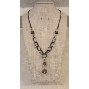 Retired Silpada Sterling Smokey Quartz Chunky Rolo Link Drop Necklace
